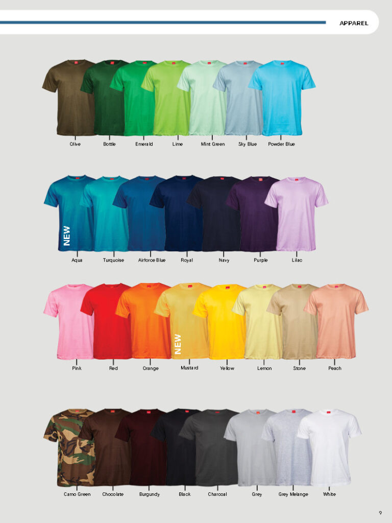 Plain T-Shirts 165gsm (classic) 31 DTG Printing Apparel Catalogue 2024 Page9