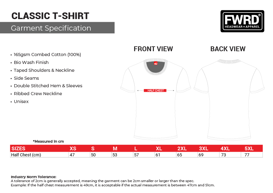 Plain T-Shirts 165gsm (classic) 30 classic t shirt sizeguide